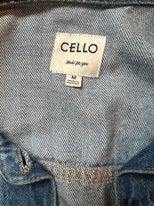Cello women’s rhinestone leopard lips distressed jean jacket M