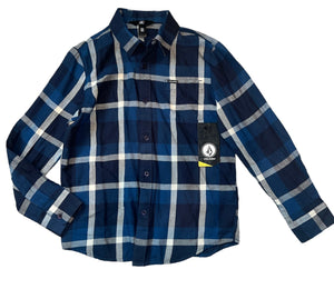 Volcom boys Curwin button down flannel shirt M(10-12) NEW