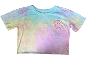 US Apparel juniors tie dye happy face cropped tee XS