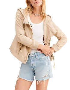 We The Free by Free People women’s Carmen hooded moto jacket in Calm Sand XS