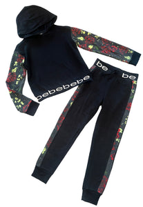 Bebe girls 2pc cropped roses hoodie and jogger sweatsuit set S(7-8)