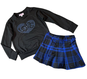 Sofi girls 2pc rhinestone Love heart top & plaid skirt set 4