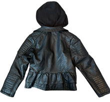 Urban Republic girls vegan leather ruffle hooded moto jacket 8