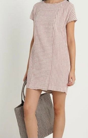 Madewell womens Daphne striped linen dress in mauve XS Madewell womens Daphne striped linen dress in mauve XS