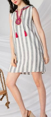 THML women’s striped embroidered sleeveless tassel dress XS New