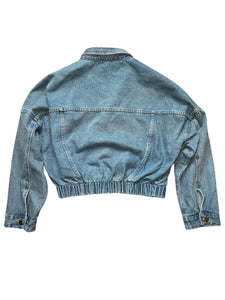 Mono B women’s cropped raw hem denim jean jacket L