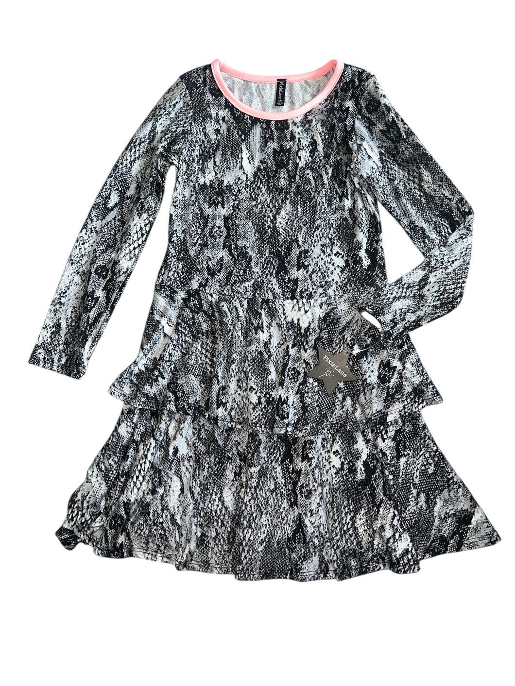 Pixie Lane girls long sleeve reptile print ruffle skater dress 9-10 NEW