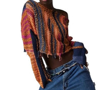 Free People women’s Baja cropped sweater in Tropical Nights combo S
