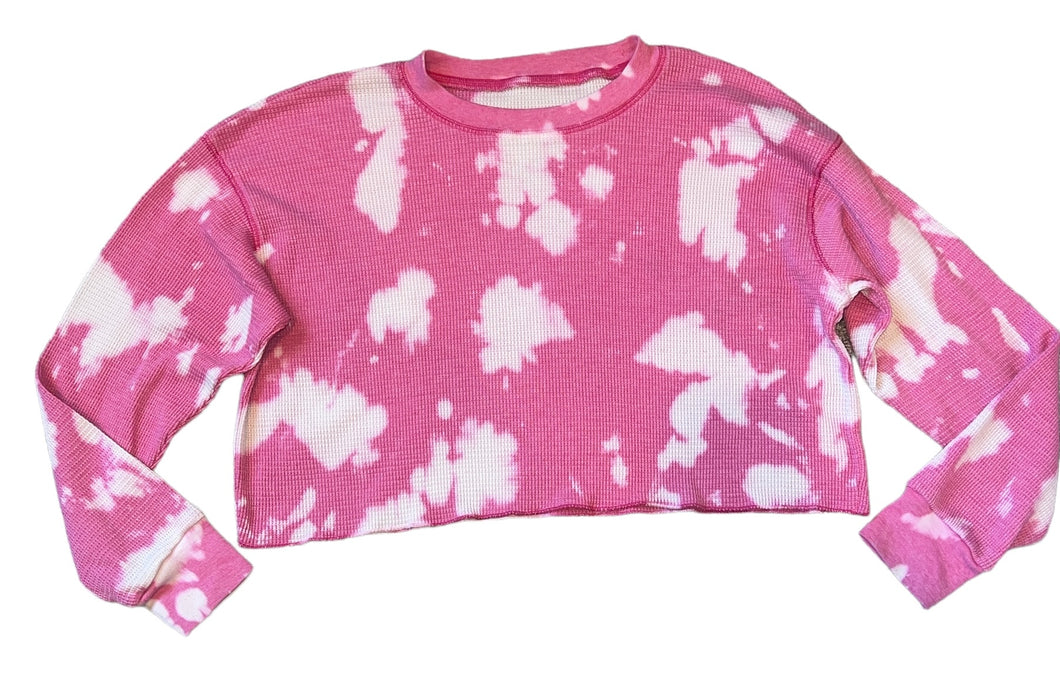 Katie J NYC tween girls cropped long sleeve bleached thermal top XL(14)