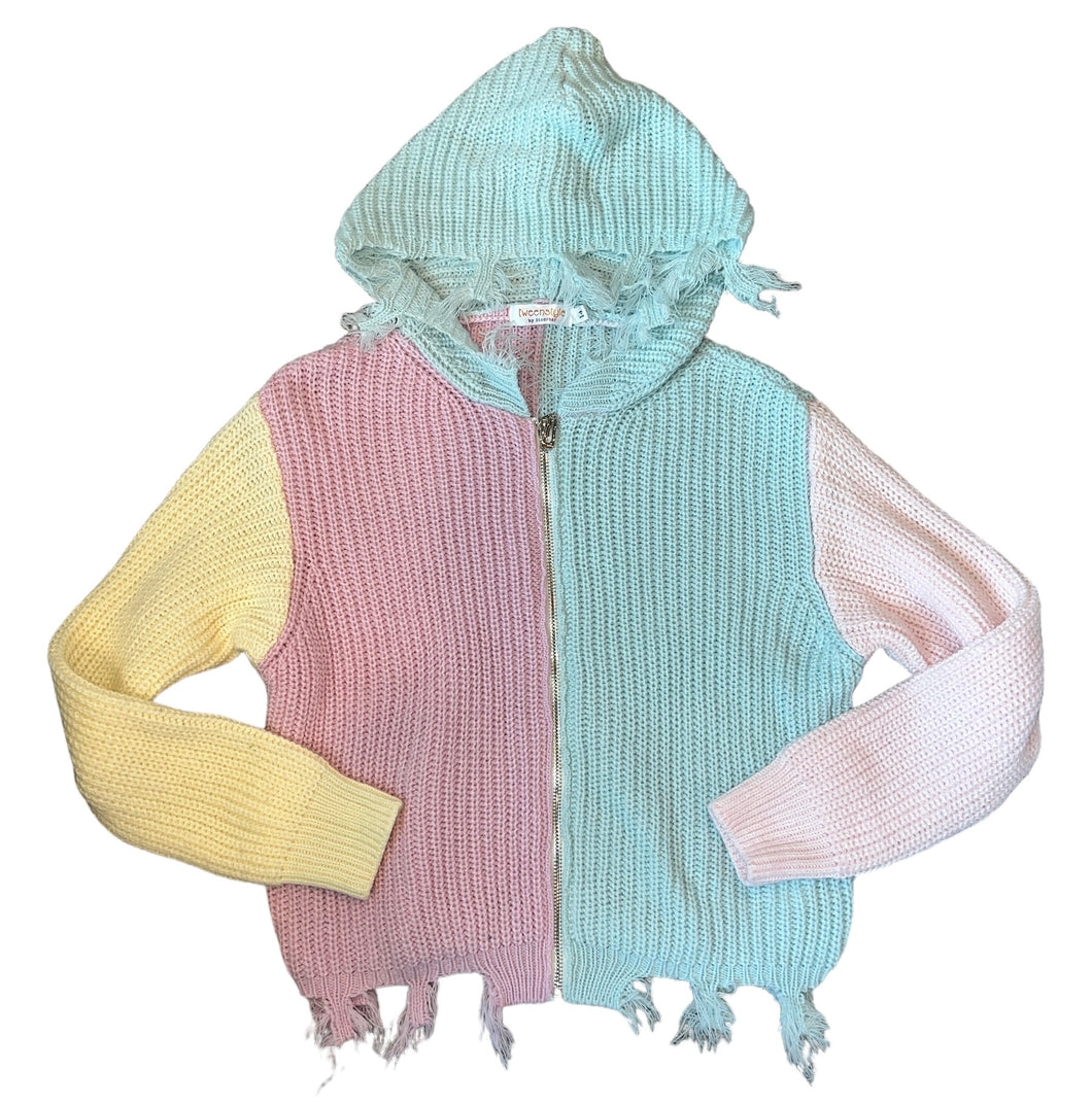 Tweenstyle By Stoopher girls colorblock distressed zip sweater hoodie 14