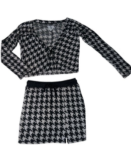 T2 Love girls 2pc houndstooth cropped cardigan & skirt set 14