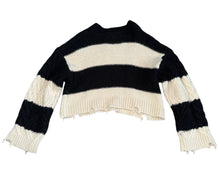 Zara girls cropped distressed stripe sweater 6-7
