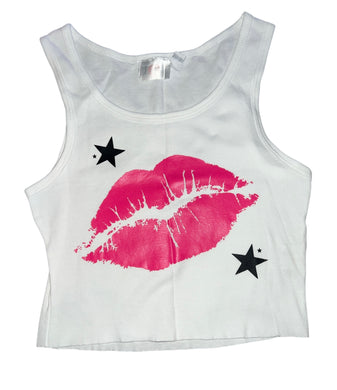 Lucy girls cropped lips and stars tank top S(7-8)