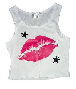 Lucy girls cropped lips and stars tank top S(7-8)