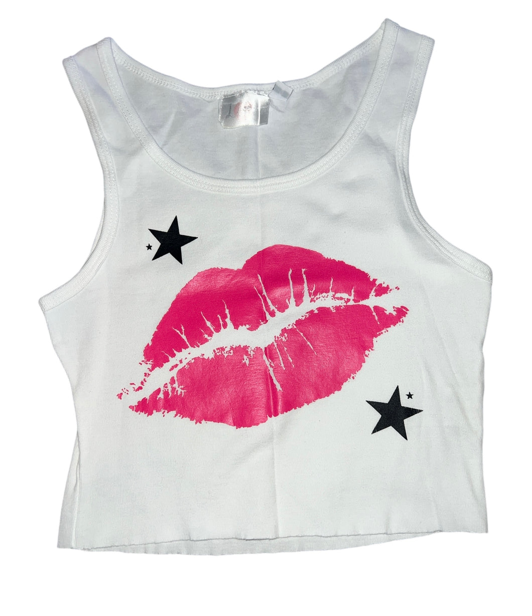 Lucy girls cropped lips and stars tank top S(7-8)