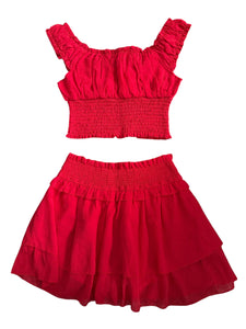 Katie J NYC tween girls 2pc Bailee smocked crop top & ruffle skort set XL(14)