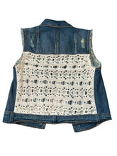 Free People women’s boho crochet denim distressed vest S