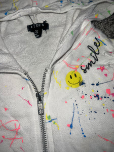 Flowers By Zoe girls 2pc distressed splatter zip hoodie & shorts set XL(14)