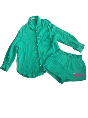 Vintage Havana girls 2pc St Barth gauze button down & shorts set L(14)