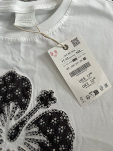 Zara girls embroidered flower cropped boxy tee 11-12 NEW