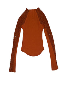 Free People women’s Clemente ribbed lace sleeve top S