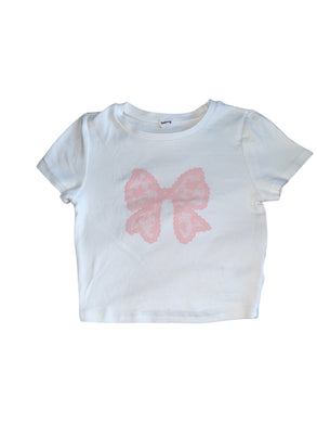 Garage women’s cropped pink bow graphic tee XS