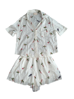 Sancia women’s 2pc Willa gauzy embroidered floral blouse & Edin shorts set M
