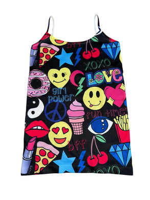 Malibu Sugar tween girls emoji print cami tank ONE SIZE(7-10)