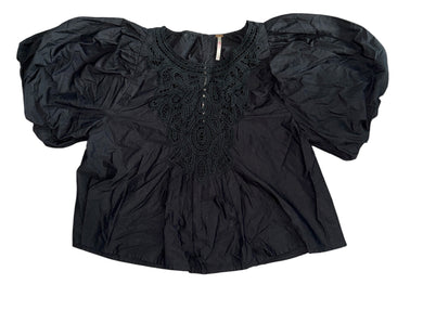 Free People women’s Bardot crochet puff sleeve blouse XS