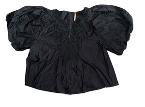 Free People women’s Bardot crochet puff sleeve blouse XS
