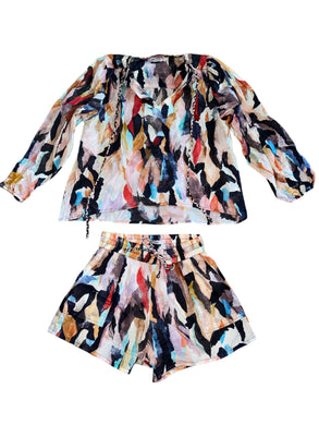 Maria Cher women’s 2pc Alsina Violet blouse & Dinner shorts set L