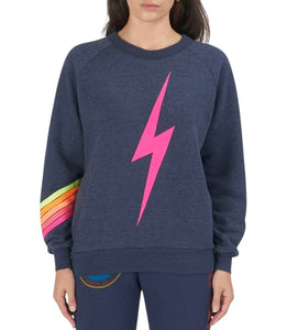 Aviator Nation women’s neon chevron stripe bolt cropped sweatshirt XS