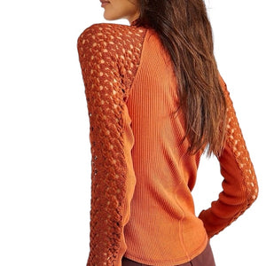 Free People women’s Clemente ribbed lace sleeve top S