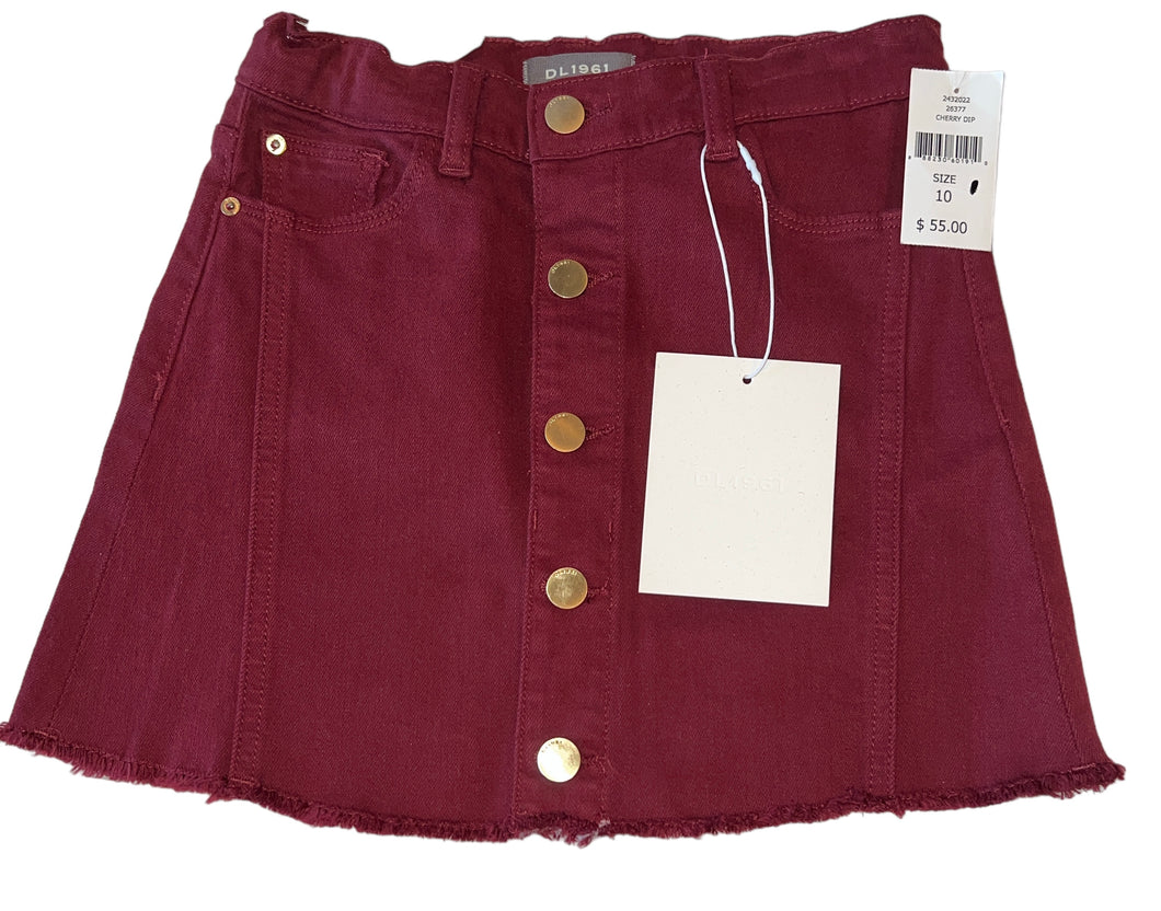 DL1961 girls button down Jenny Mini skirt in Cherry Dip 10 NEW
