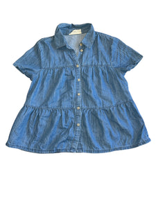 Madewell women’s tiered chambray button down top XS