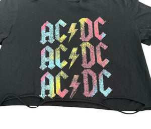 Bella & Canvas juniors distressed AC/DC cropped tee L