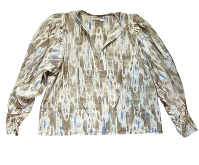 Maria Cher women’s sheer ruched sleeve blouse L
