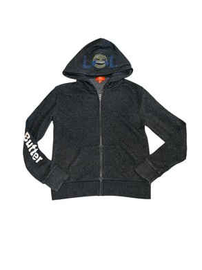 Butter Supersoft girls rhinestone emoji zip hoodie M(8-10)