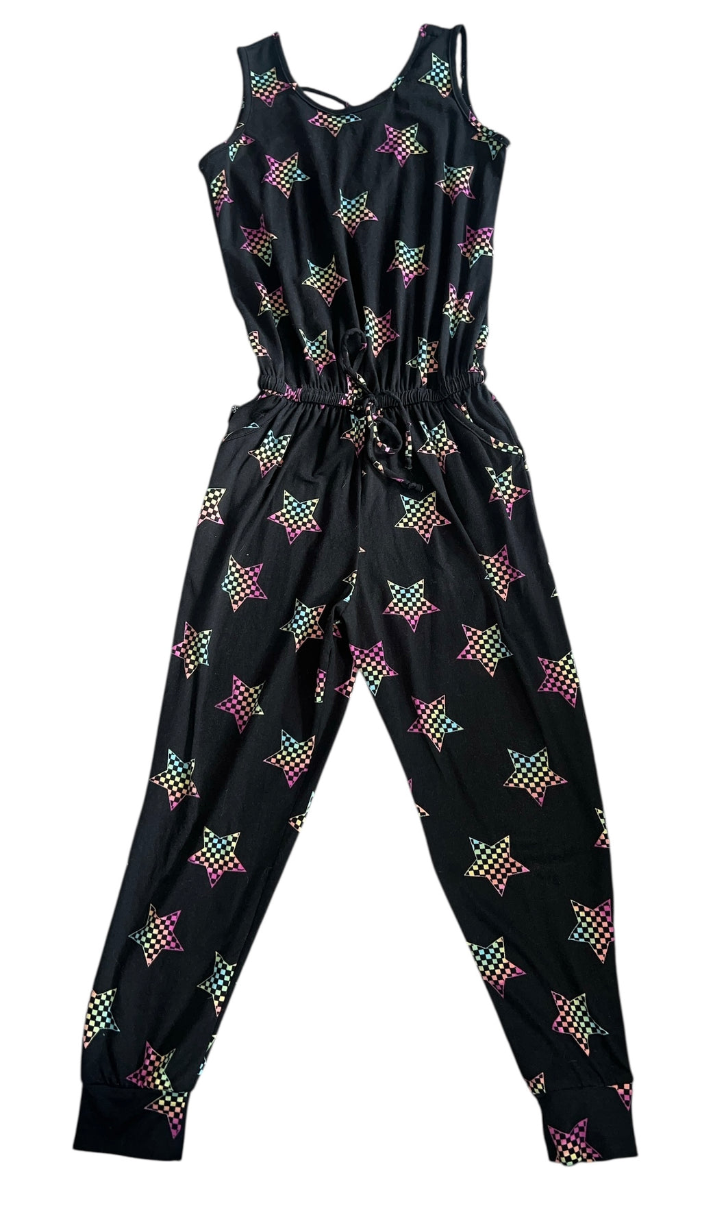 Pixie Lane girls tie sleeveless checkered star jumpsuit 7