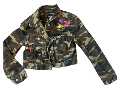 Gap Denim girls cropped camouflage jean jacket M(8-9)