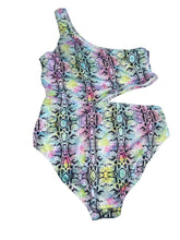 Stella Cove girls pastel snake one-piece cutout swim suit 14
