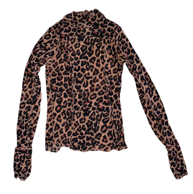 Free People women’s sheer mesh leopard ruffle turtleneck XS