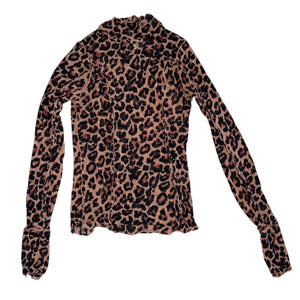 Free People women’s sheer mesh leopard ruffle turtleneck XS