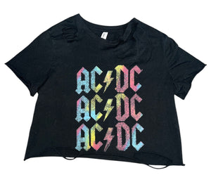 Bella & Canvas juniors distressed AC/DC cropped tee L