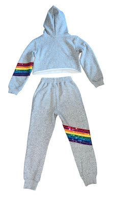 Lola & The Boys girls 2pc cropped rainbow sequin sweatsuit 8