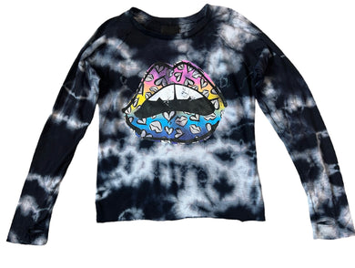 Firehouse girls cropped tie dye lips graphic long sleeve tee S(7-8)