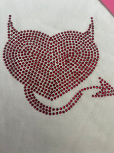 Edikted juniors/women’s rhinestone devil heart crop tee L NEW