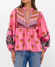 Oliphant women’s Mandarin balloon sleeve embroidered top XS