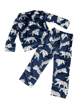 Women’s 2pc satin tiger print pajama button down shirt & pants set M