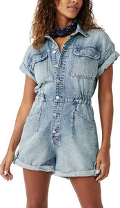 Free People women’s Marci denim shorttails romper XS